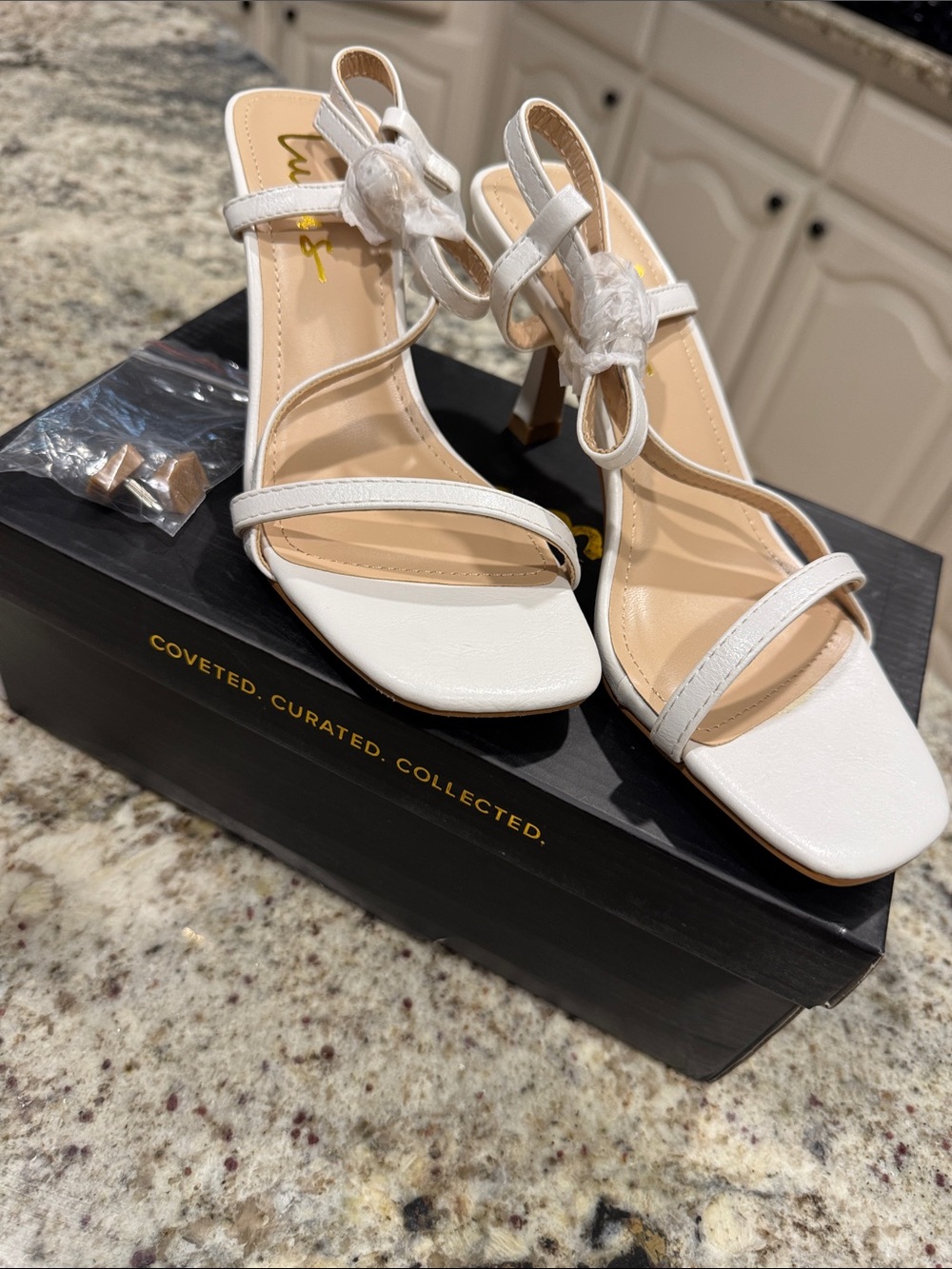Lulu's White Strappy Square-Toe Slingback Heels